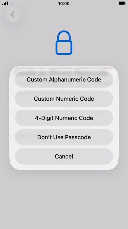 Follow the instructions on the screen to turn on use of phone lock code or press Don't Use Passcode.
