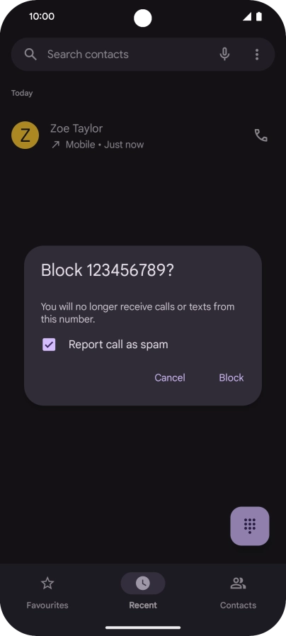 To report the number as spam, press the field next to To report the number as spam, press the field next to