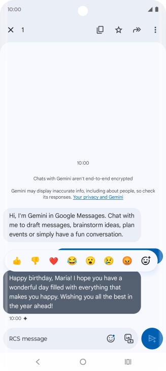 Press and hold the text suggestion from Gemini. Follow the instructions on the screen to use the text suggestion. Press and hold the text suggestion from Gemini. Follow the instructions on the screen to use the text suggestion.