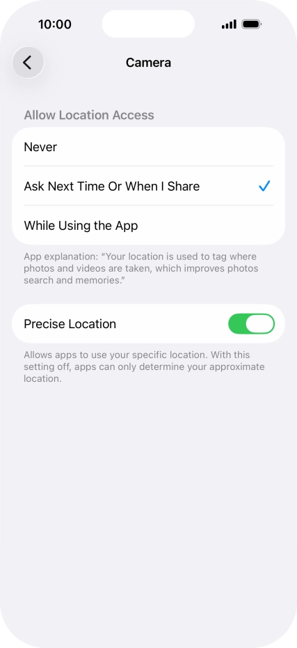 Press the required setting to turn the function on or off.