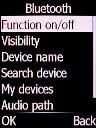 Select Function on/off and press the Left selection key.