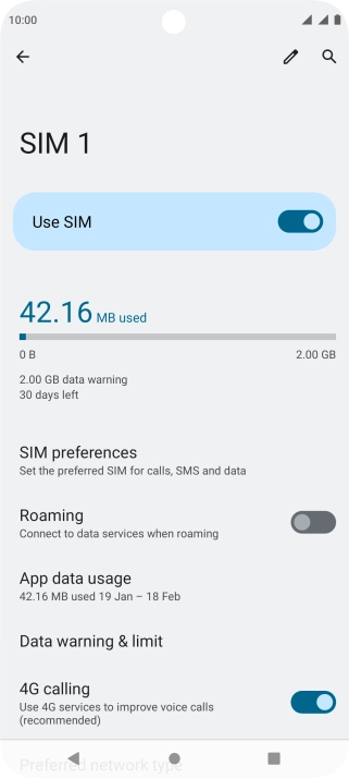 The total data usage is displayed. The total data usage is displayed.