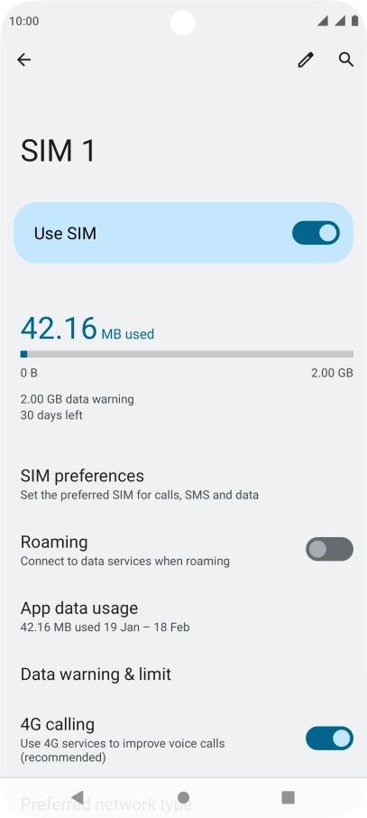 The total data usage is displayed. The total data usage is displayed.
