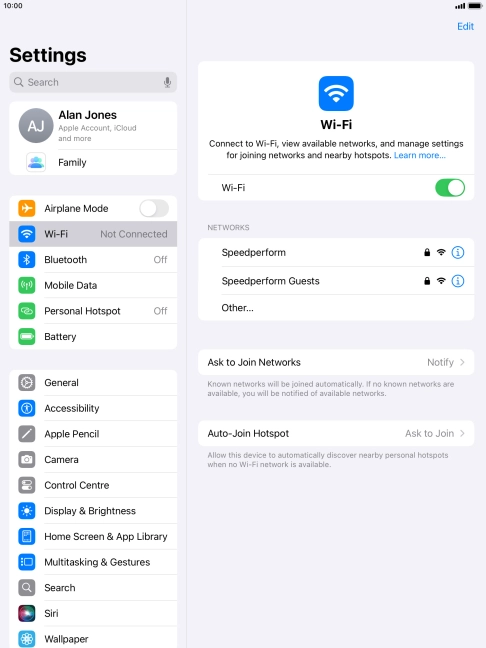 Press the required Wi-Fi network and key in the password for the Wi-Fi network.