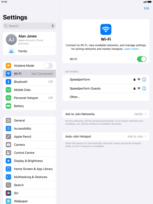 Press the required Wi-Fi network and key in the password for the Wi-Fi network.