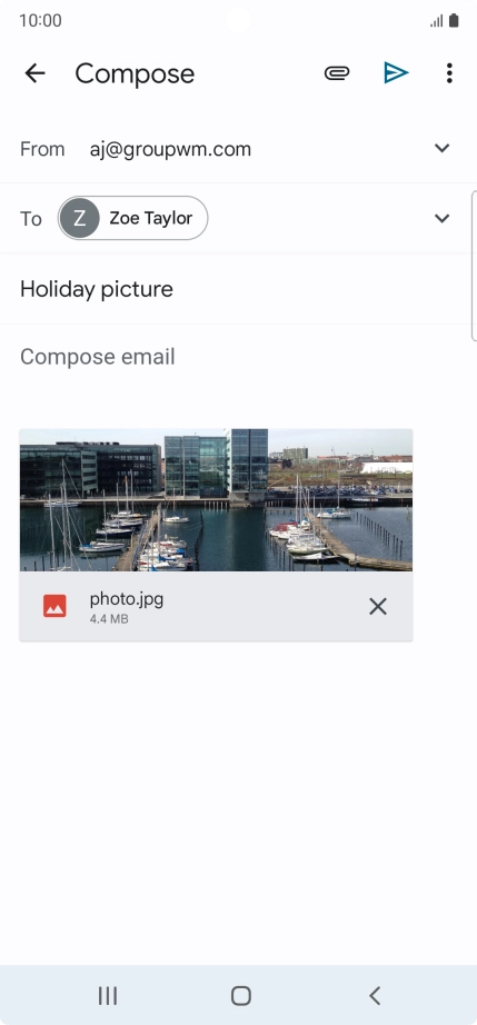Press the text input field and write the text for your email message. Press the text input field and write the text for your email message.
