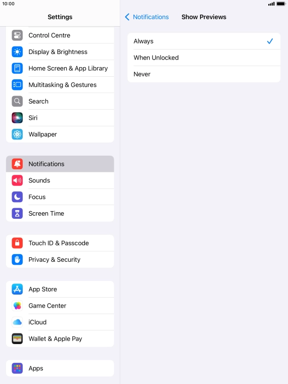 To select notification preview on the lock screen, press Always. To select notification preview on the lock screen, press Always.