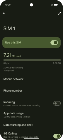 The total data usage is displayed. The total data usage is displayed.