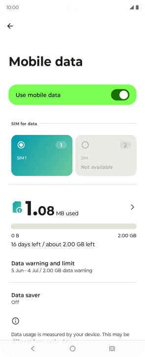 The total data usage is displayed. The total data usage is displayed.