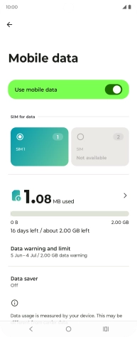The total data usage is displayed. The total data usage is displayed.