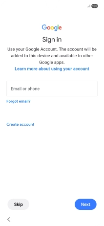 Press Email or phone and key in the username for your Google account. Press Email or phone and key in the username for your Google account.