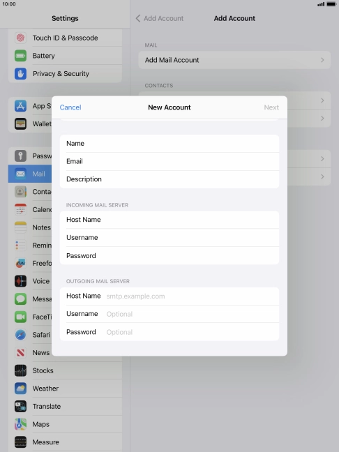 Press Host Name and key in the name of your email provider's outgoing server.