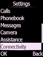 Select Connectivity and press the Left selection key. Select Connectivity and press the Left selection key.