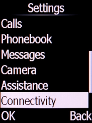 Select Connectivity and press the Left selection key. Select Connectivity and press the Left selection key.