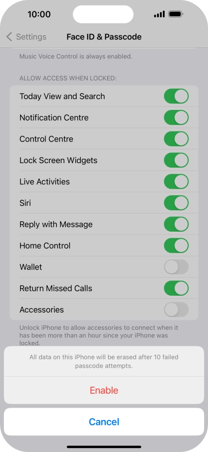 If you turn on the function, press Enable. If you turn on the function, press Enable.