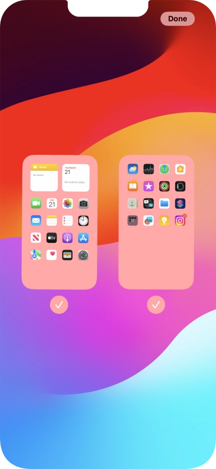 Press the fields below the required home screens to select or deselect them.