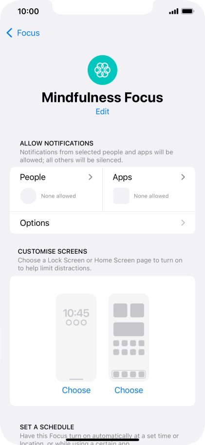 Press People and follow the instructions on the screen to select which contacts you would like to receive calls and notifications from when the selected focus mode is active.