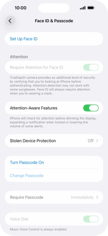 Press Turn Passcode On and key in a phone lock code of your own choice twice.