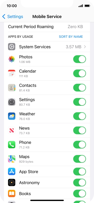Press the indicators next to the required applications to turn the function on or off. Press the indicators next to the required applications to turn the function on or off.