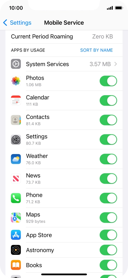 Press the indicators next to the required applications to turn the function on or off. Press the indicators next to the required applications to turn the function on or off.