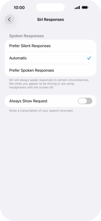 Press the required setting. Press the required setting.