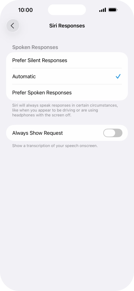 Press the required setting. Press the required setting.