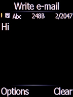 Write the text and press the Left selection key.