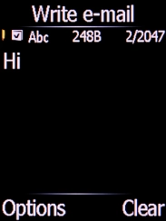 Write the text and press the Left selection key.
