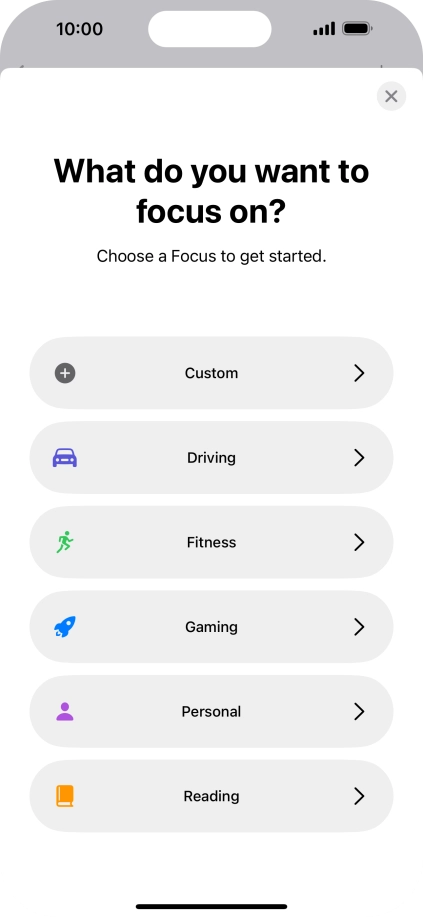 Press the required focus mode and follow the instructions on the screen to add the selected focus mode. Press the required focus mode and follow the instructions on the screen to add the selected focus mode.