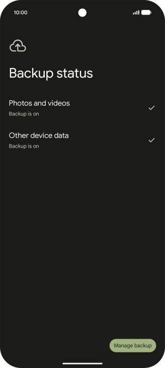 Press Manage backup. Press Manage backup.