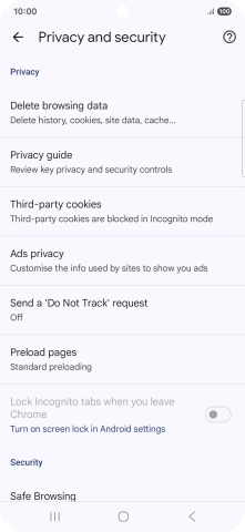 Press Delete browsing data.