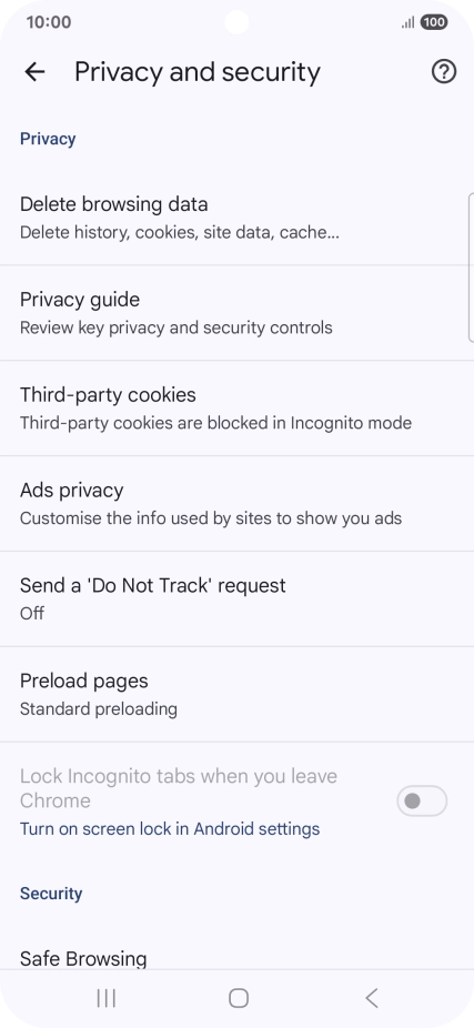 Press Delete browsing data.