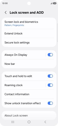 Press Screen lock and biometrics and key in the additional phone lock code you created earlier.
