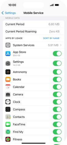 Press the indicators next to the required applications to turn the function on or off.
