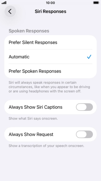 Press the required setting. Press the required setting.