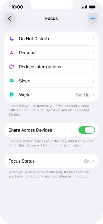 Press the required focus mode.
