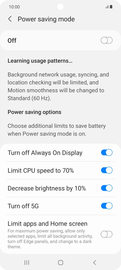 Press the indicators next to the required settings.