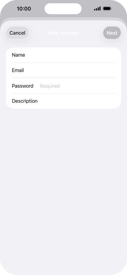 Press Password and key in the password for your email account. Press Password and key in the password for your email account.