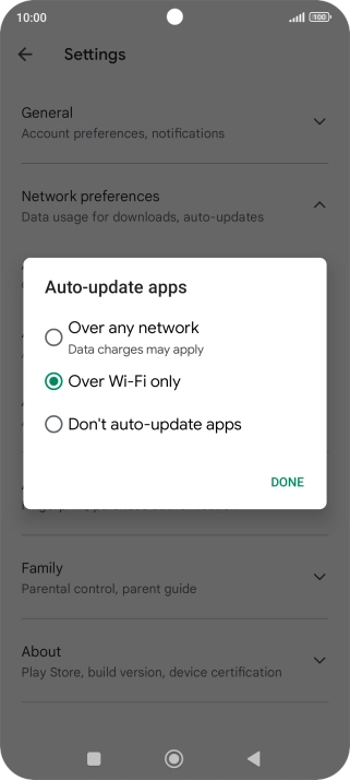 To turn on automatic update of apps using mobile network, press Over any network. To turn on automatic update of apps using mobile network, press Over any network.