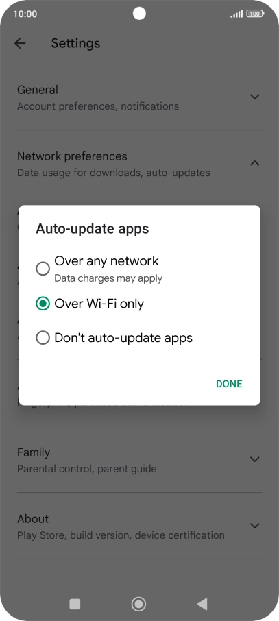 To turn on automatic update of apps using mobile network, press Over any network. To turn on automatic update of apps using mobile network, press Over any network.