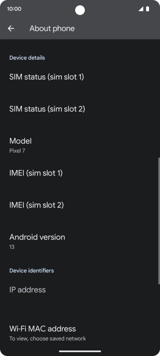 Press SIM status (sim slot 2). Press SIM status (sim slot 2).