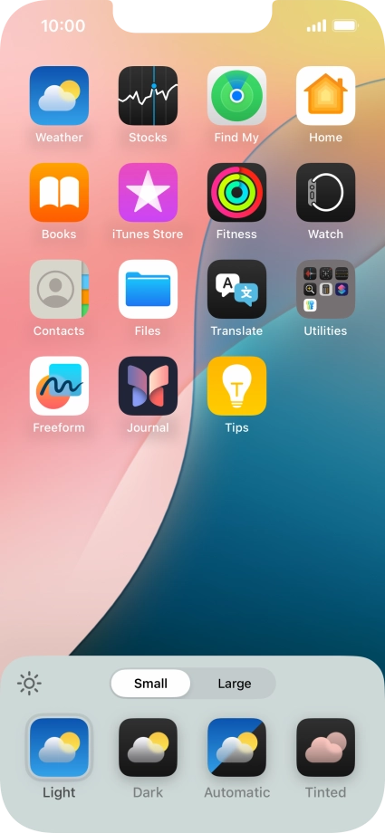 Press the required setting to select the size of app icons on the home screen. Press the required setting to select the size of app icons on the home screen.