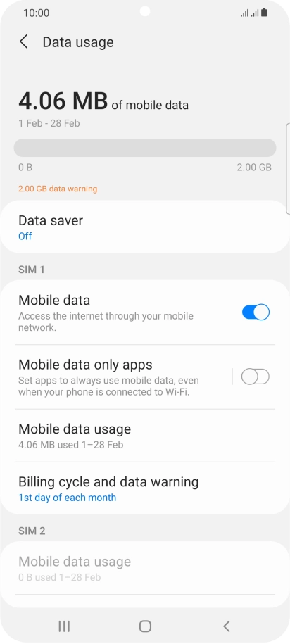 The total data usage is displayed. The total data usage is displayed.