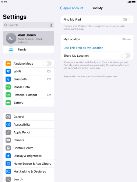 Press Find My iPad.