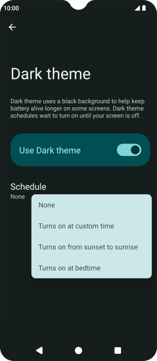 Press the required setting.