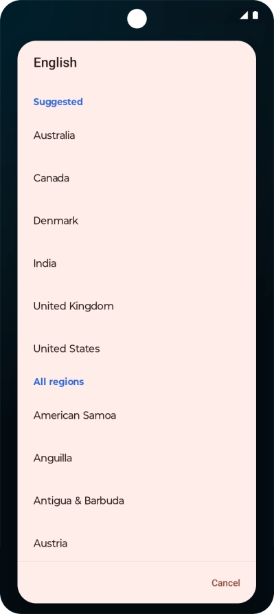 Press the required country or area.