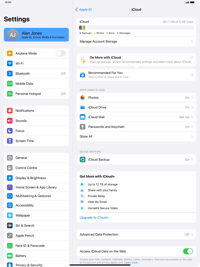 Press iCloud Backup. Press iCloud Backup.