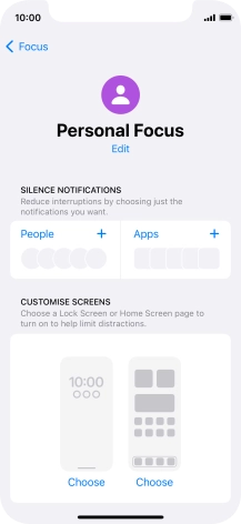 Press People and follow the instructions on the screen to select which contacts you would like to receive calls and notifications from when the selected focus mode is active. Press People and follow the instructions on the screen to select which contacts you would like to receive calls and notifications from when the selected focus mode is active.