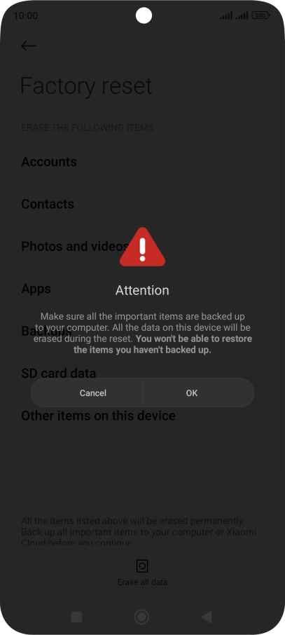 Press OK. Wait a moment while the factory default settings are restored. Follow the instructions on the screen to set up your phone and prepare it for use. Press OK. Wait a moment while the factory default settings are restored. Follow the instructions on the screen to set up your phone and prepare it for use.