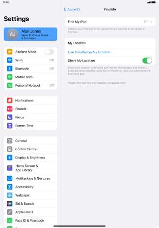 Press Find My iPad. Press Find My iPad.